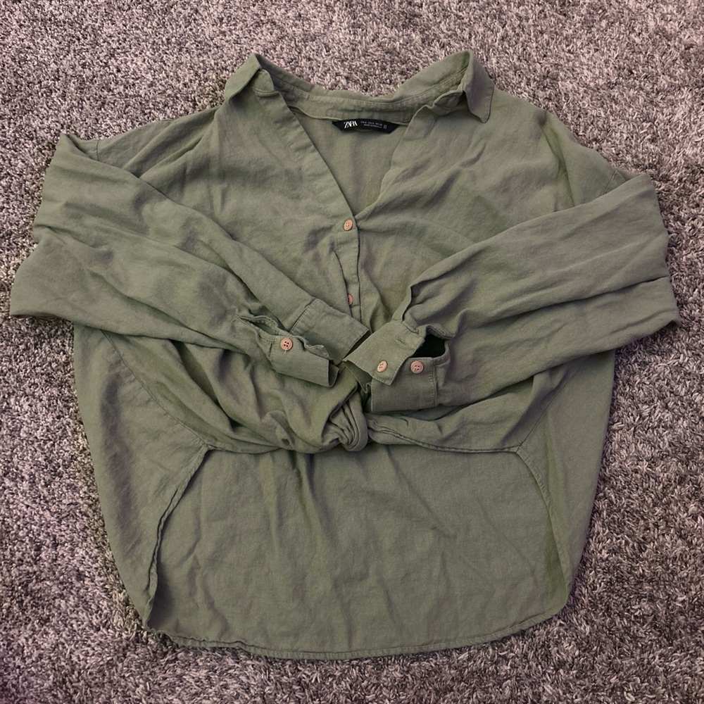 Zara Khaki Green Casual Shirt